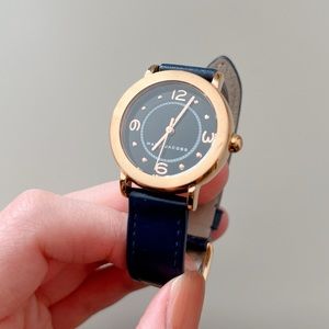 Marc Jacobs Navy Leather Strap Gold Watch